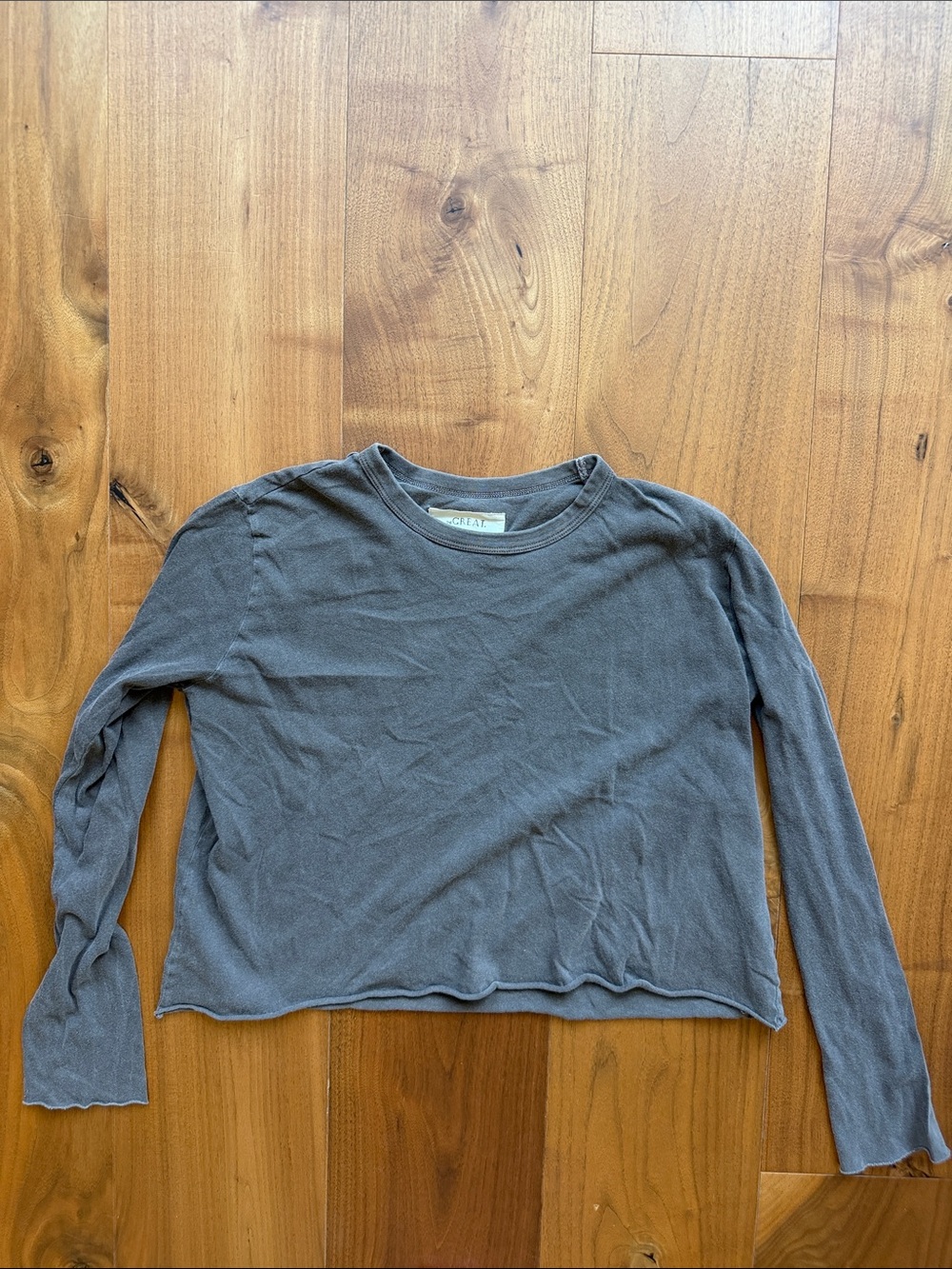THE GREAT / Cropped Raw Hem Crewneck Longsleeve / 0 / Faded Brown